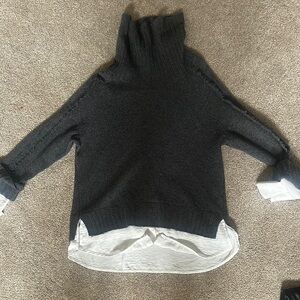 Brochu Walker Charcoal Turtleneck Sweater with White Layer